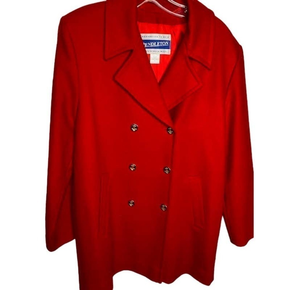 Pendleton Womens 100% Virgin Wool Red Coat Size 8 Double Breasted - Picture 1 of 4